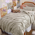 Bedsure Twin Size Comforter Sets - 5 Pieces Pintuck Bed Set Twin Size, Beige Twin Size Bed In A Bag With Comforter, Sheets, Pill