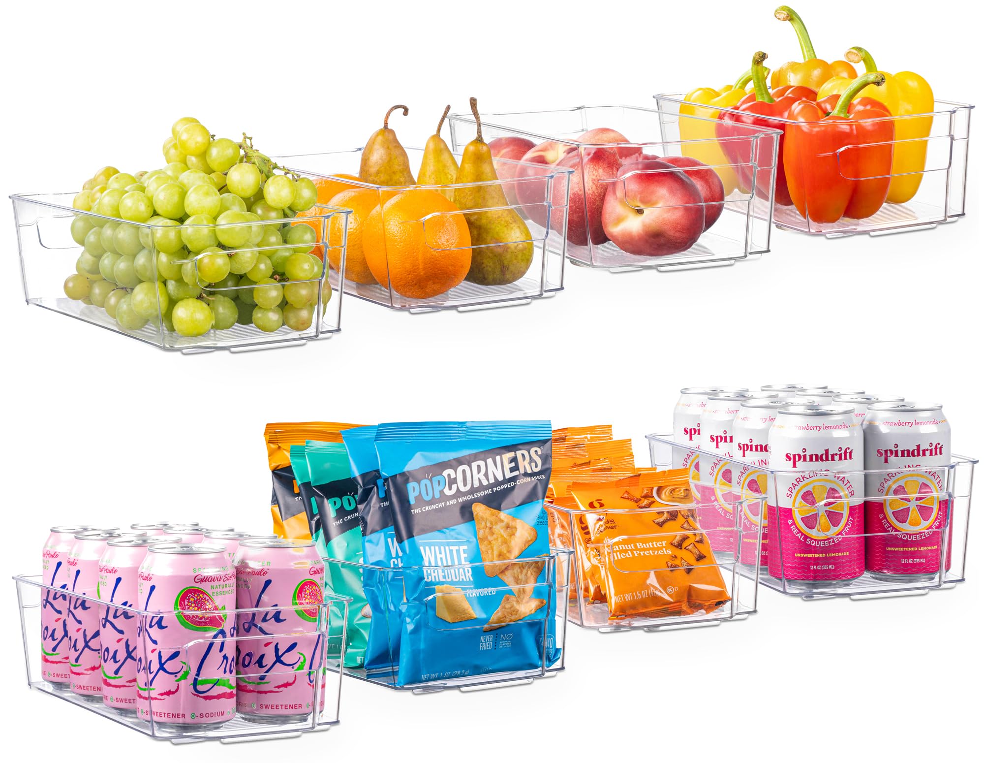 Oizeir 8 Pack Clear Plastic Fridge Organizer Bins - Stackable Refrigerator & Pantry Storage Bins With Handles For Snacks, Freeze