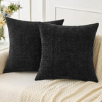 MIULEE Halloween Pack of 2 Couch Throw Pillow Covers 18x18 Inch Soft Black Chenille Pillow Covers for Sofa Living Room Solid Dye