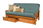 Kodiak Furniture Monterey Futon Set with Storage Drawers, with Butternut Base and Linen Aqua Mattress