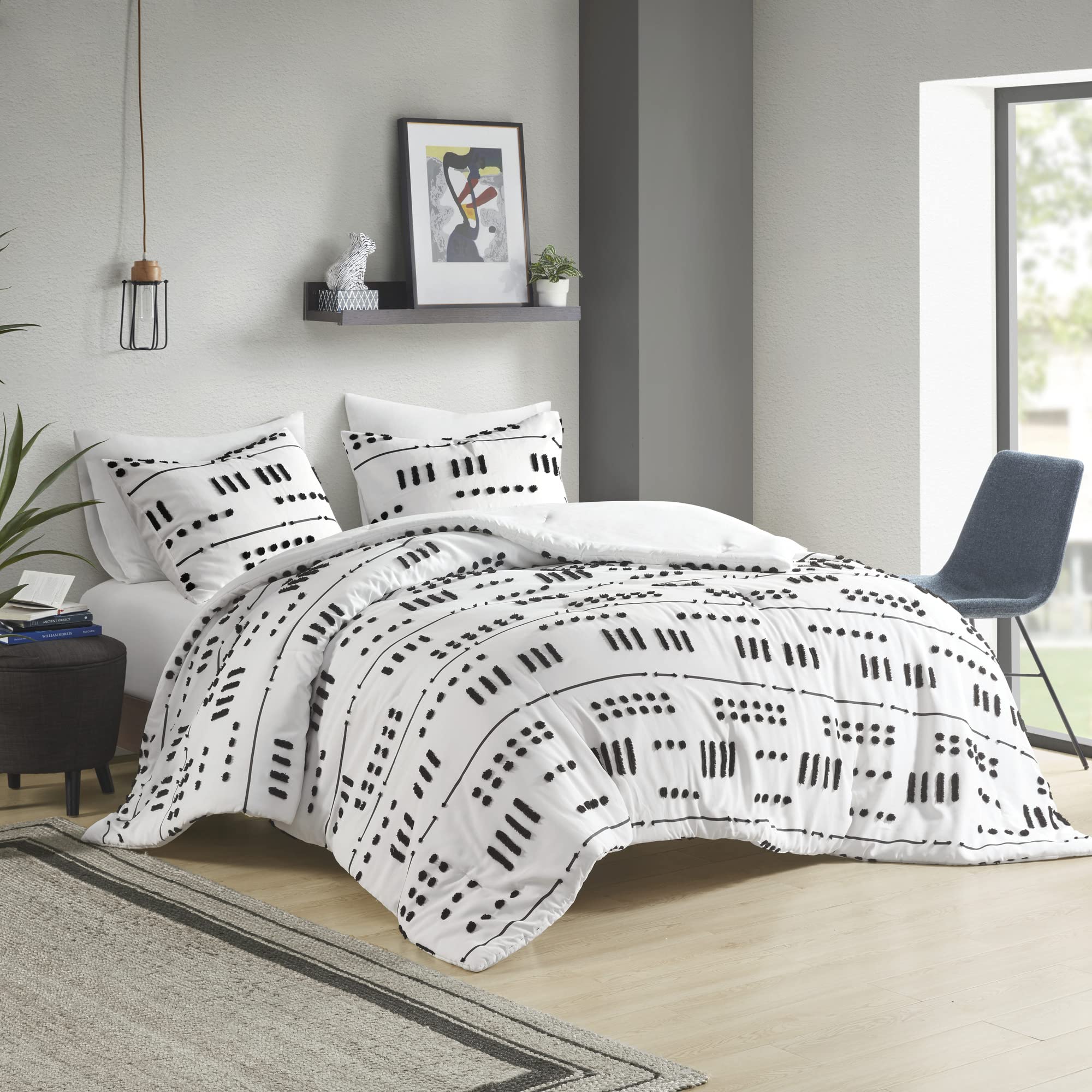 Intelligent Design Riku Comforter Set - Trendy Textured Clipped Jacquard Abstract Design, Modern Down Alternative, All Season Be