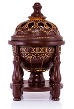 Am Charcoal Incense Burner - Bakhoor Burner, Oud Frankincense Resin Burner - For Office & Home Decor - Lavish 4 Pillar Brown