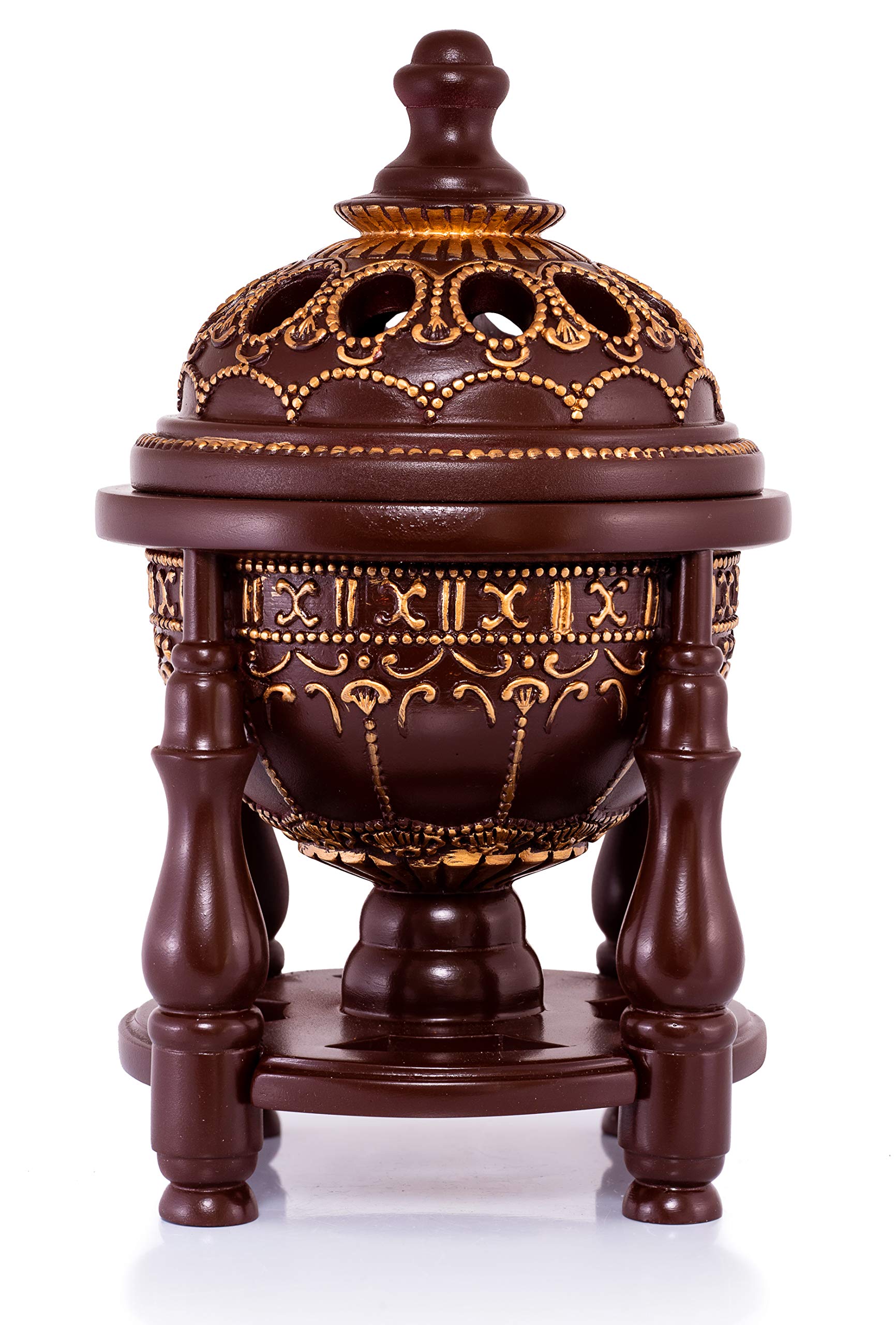 Am Charcoal Incense Burner - Bakhoor Burner, Oud Frankincense Resin Burner - For Office & Home Decor - Lavish 4 Pillar Brown