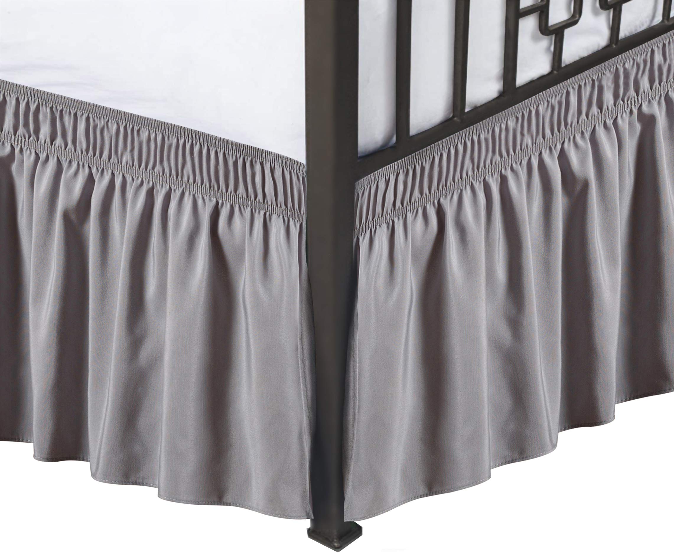 Biscaynebay Wrap Around Bed Skirts With Split Corners For King Beds 15 Inch Drop, Silver Grey Adjustable Elastic Dust Ruffles Ea