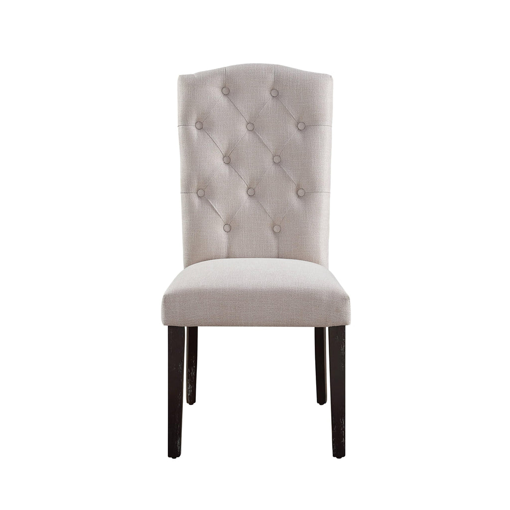 Acme Gerardo Fabric Tufted Dining Side Chair in Beige and Weathered Espresso