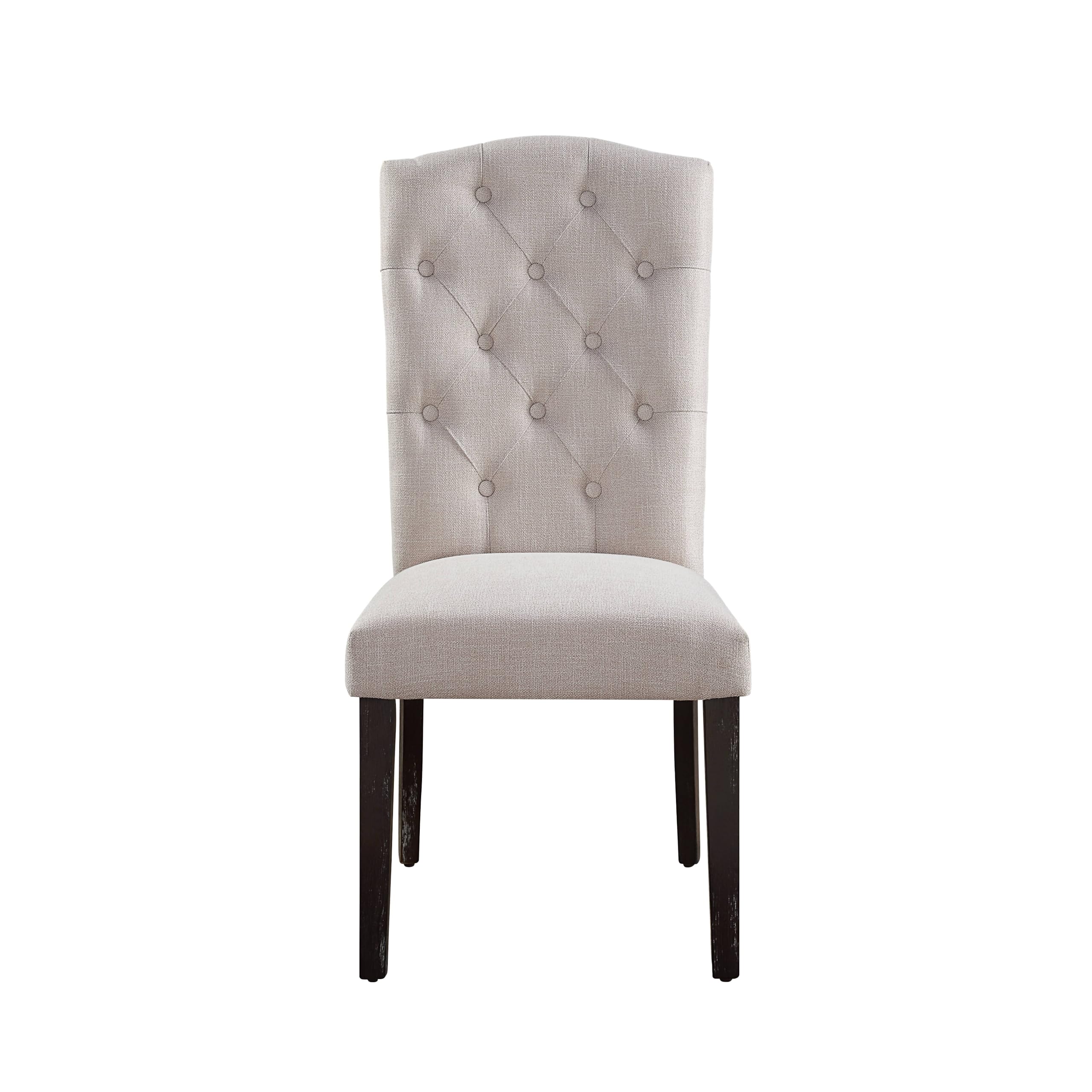 Acme Gerardo Fabric Tufted Dining Side Chair in Beige and Weathered Espresso