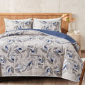 Joyreap Quilt Set California King- 102x114 inches, 3 Pieces Lightweight Microfiber Quilt, Botanical Blue Leaves on Light Gray De