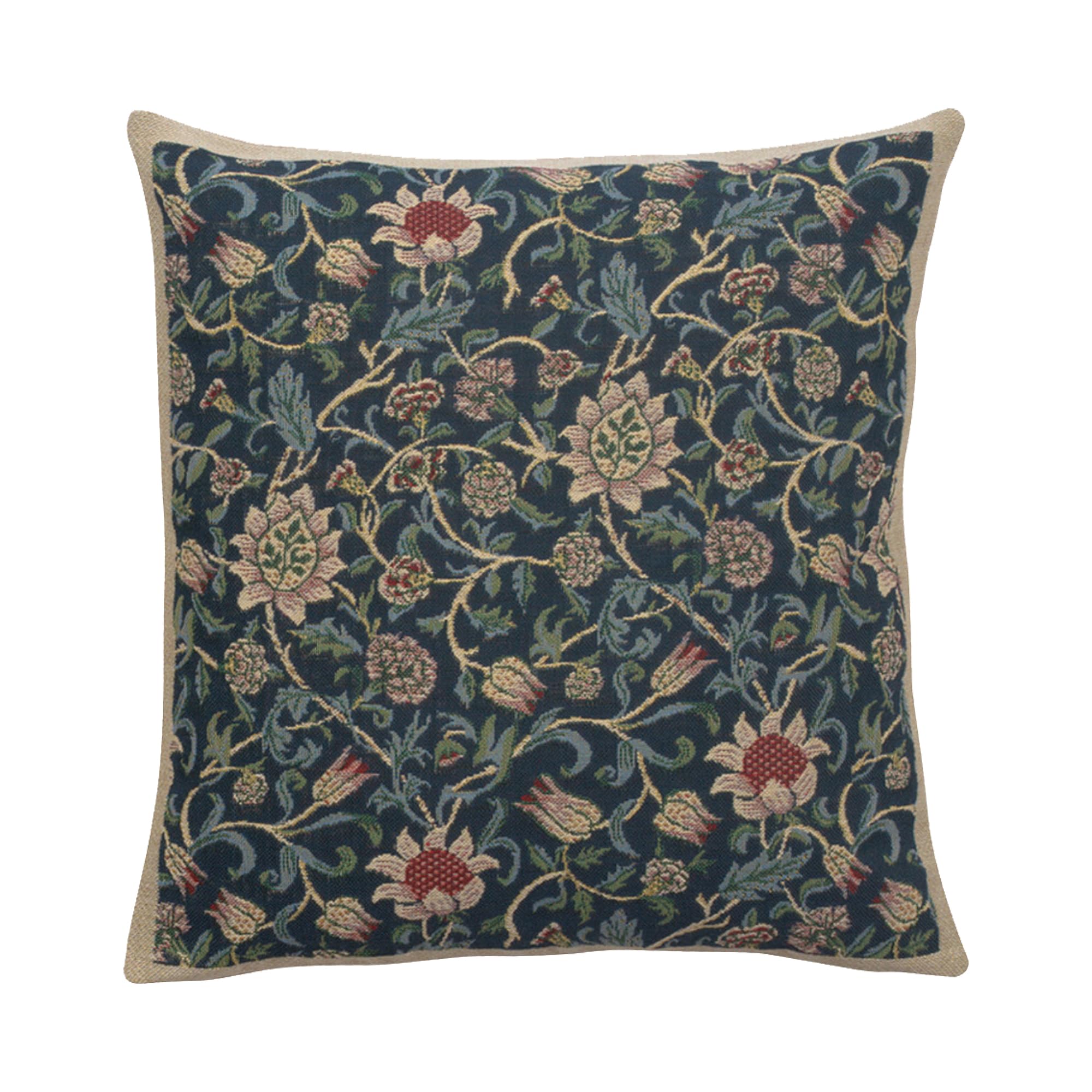 Charlotte Home Furnishings Inc. Fleurs De Morris Blue Square Throw Pillow Cover - 16 X 16 Decorative Boho Cushion Case For Europ