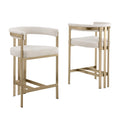 Best Quality Furniture Modern Upholstered Counter Height Stool With Cream Boucle Fabric – Matte Brushed Chrome Legs In Gold – Versatile Living Room & Dining Room Seating – Set Of 2