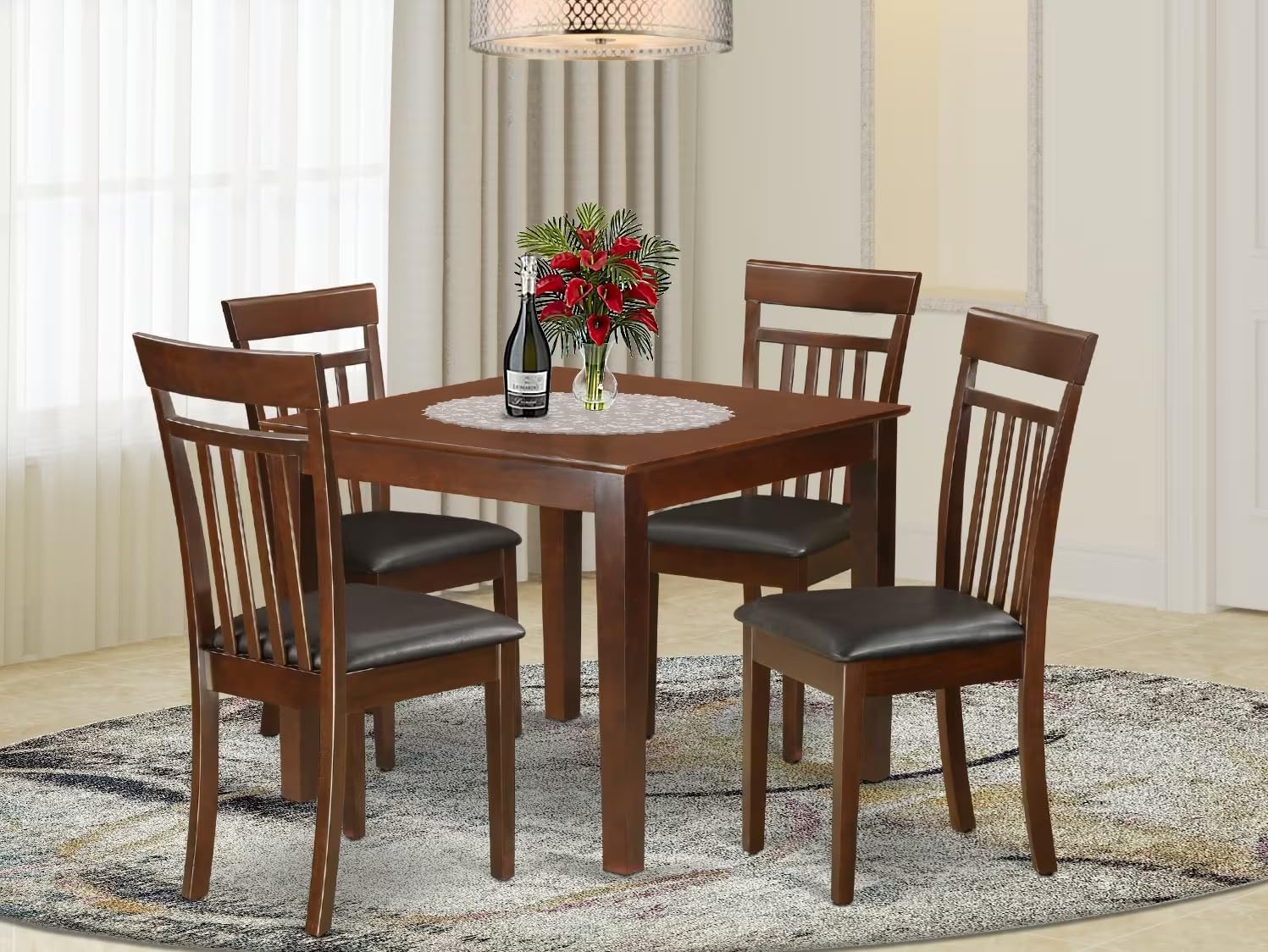 East West Furniture OXCA5-MAH-LC 5 Piece Dining Room Table Set Includes a Square Wooden Table and 4 Faux Leather Kitchen Dining Chairs, 36x36 Inch, Mahogany
