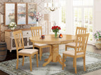 East West Furniture Avon 5 Piece Kitchen Set for 4 Includes an Oval Table with Butterfly Leaf and 4 Linen Fabric Dining Room Chairs, 42x60 Inch, AVAT5-OAK-C