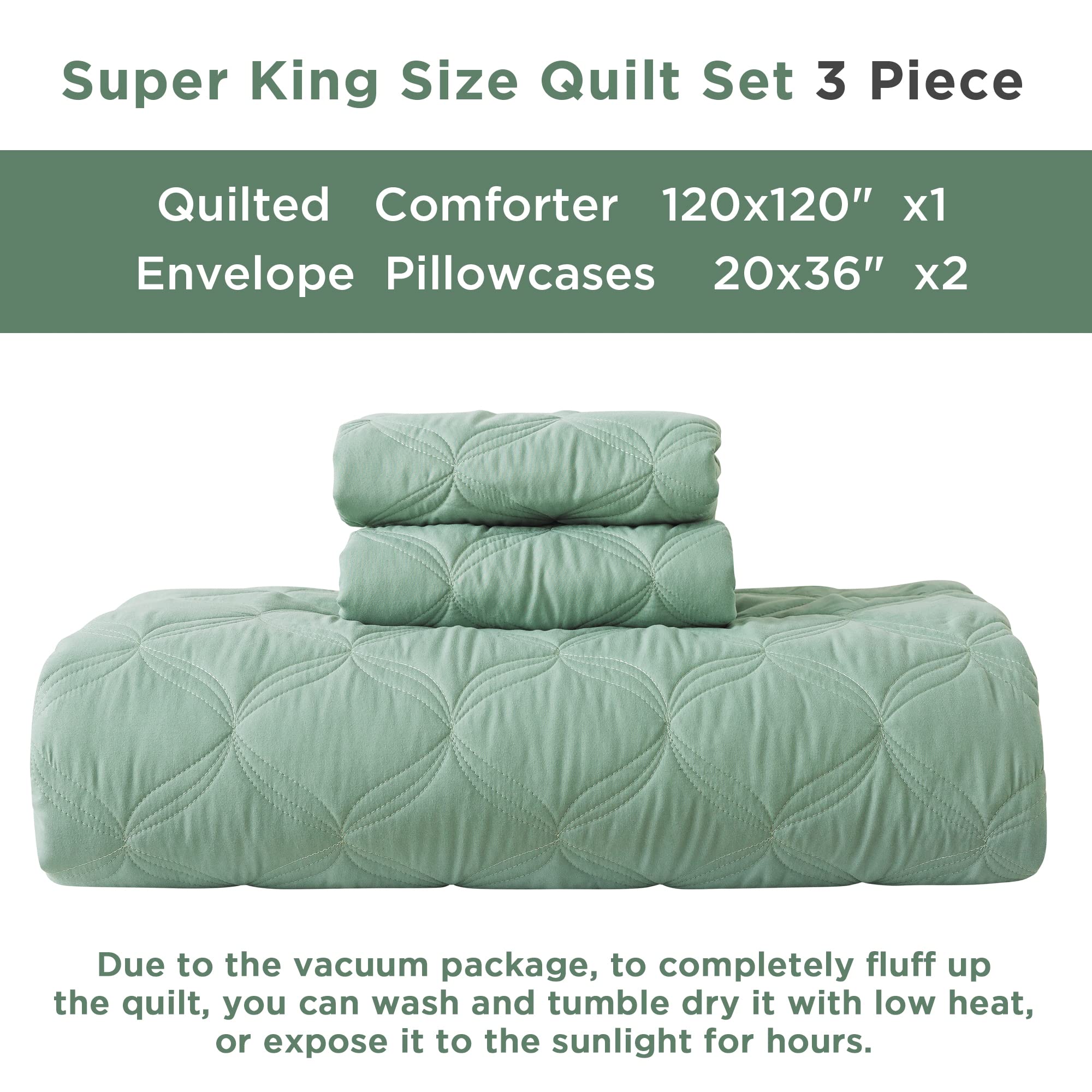 Litanika Sage Green Oversized King Quilt Set Bedspread 120X120-3 Piece Lightweight Summer Comforter Coverlets, Boho Farmhouse Be