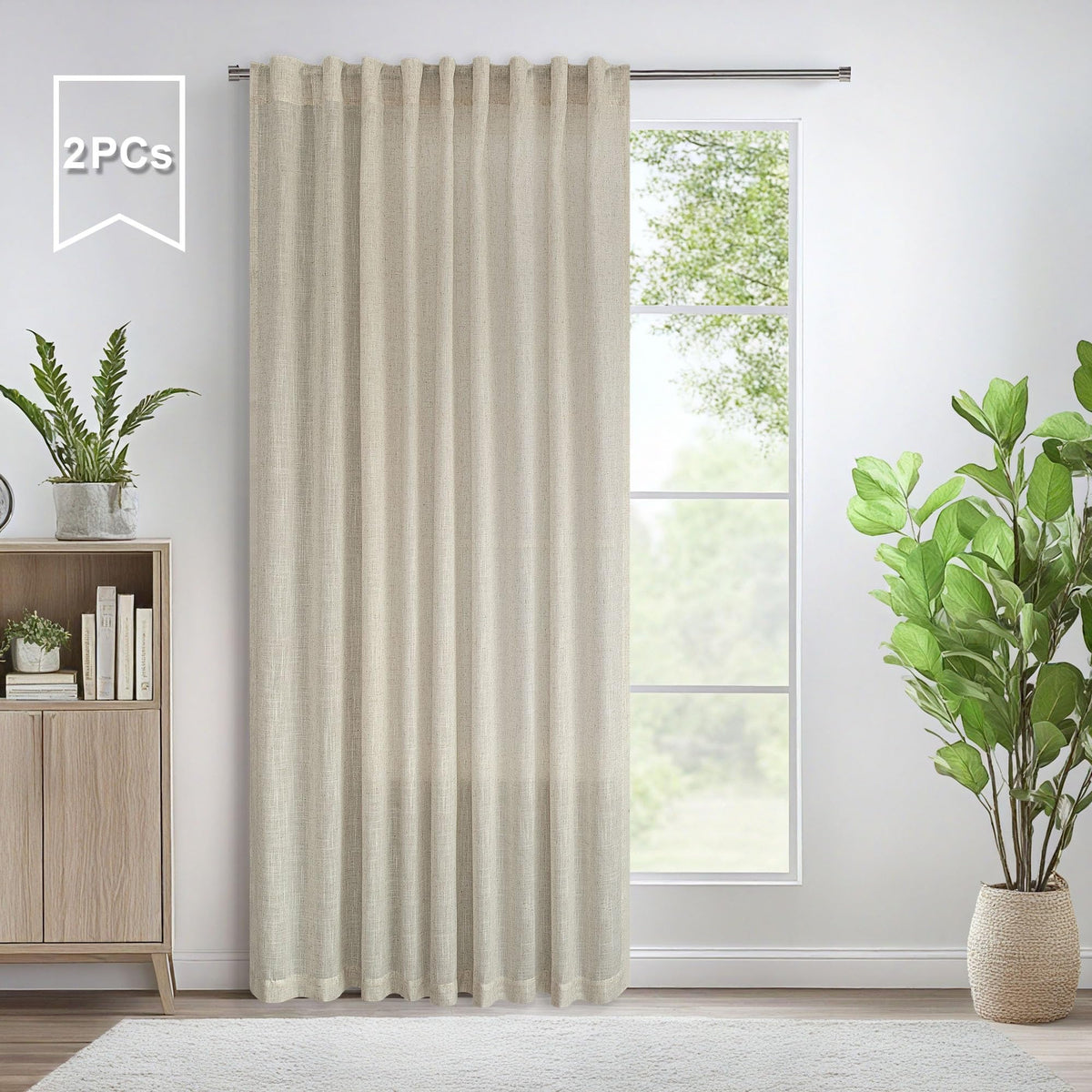 Pitalk Rustic Farmhouse Curtains 60 Inch Wide For Living Room Extra Large Beige Linen Drapes Semi Sheer Room Divider Curtain For