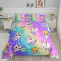 Axolotl Unicorn Cat Bedding Twin,Cute Cartoon Cat Comforter Set,Rainbow Mermaid Scales Printed Kids Bedding Set For Girls Kids A
