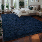 Larhom Fluffy Shag Area Rug For Bedroom Living Room, 4X6 Ft Navy Blue Fuzzy Plush Rugs For Kids Girls Boys Room, Nursery Dorm Ro