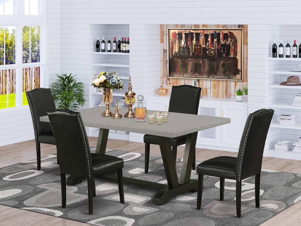 East West Furniture V-Style 5 Piece Dinette Set For 4 Includes A Rectangle Dining Room Table With V-Legs And 4 Black Faux Leather Upholstered Parson Chairs, 40X72 Inch, Multi-Color