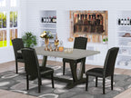 East West Furniture V-Style 5 Piece Dinette Set For 4 Includes A Rectangle Dining Room Table With V-Legs And 4 Black Faux Leather Upholstered Parson Chairs, 40X72 Inch, Multi-Color