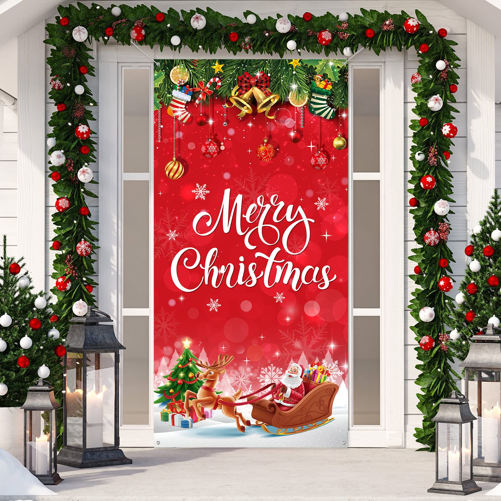 Christmas Decorations Merry Christmas Door Cover Christmas Background Banner Xmas Door Hanging Covers Photo Booth Props for Chri