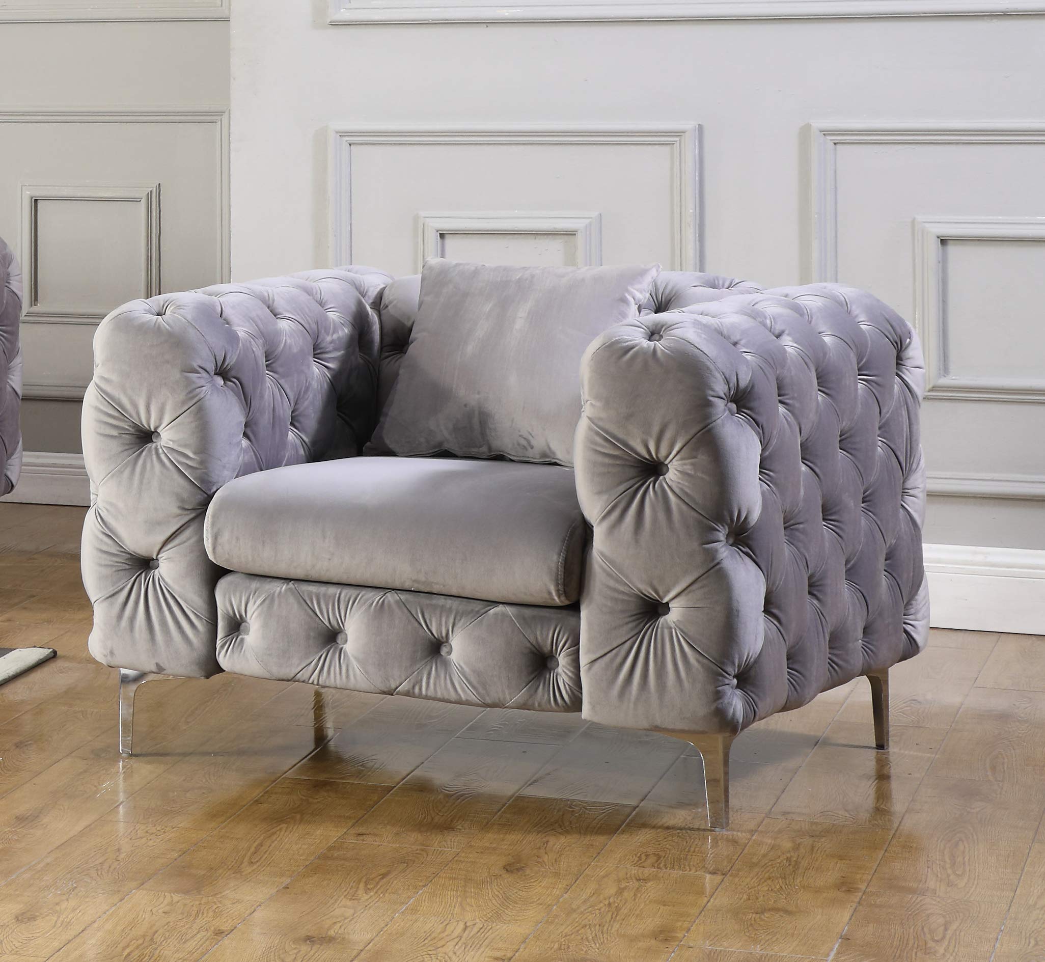 Best Master Furniture Felicity Contemporary Tufted Velvet Living Room Chair, Grey