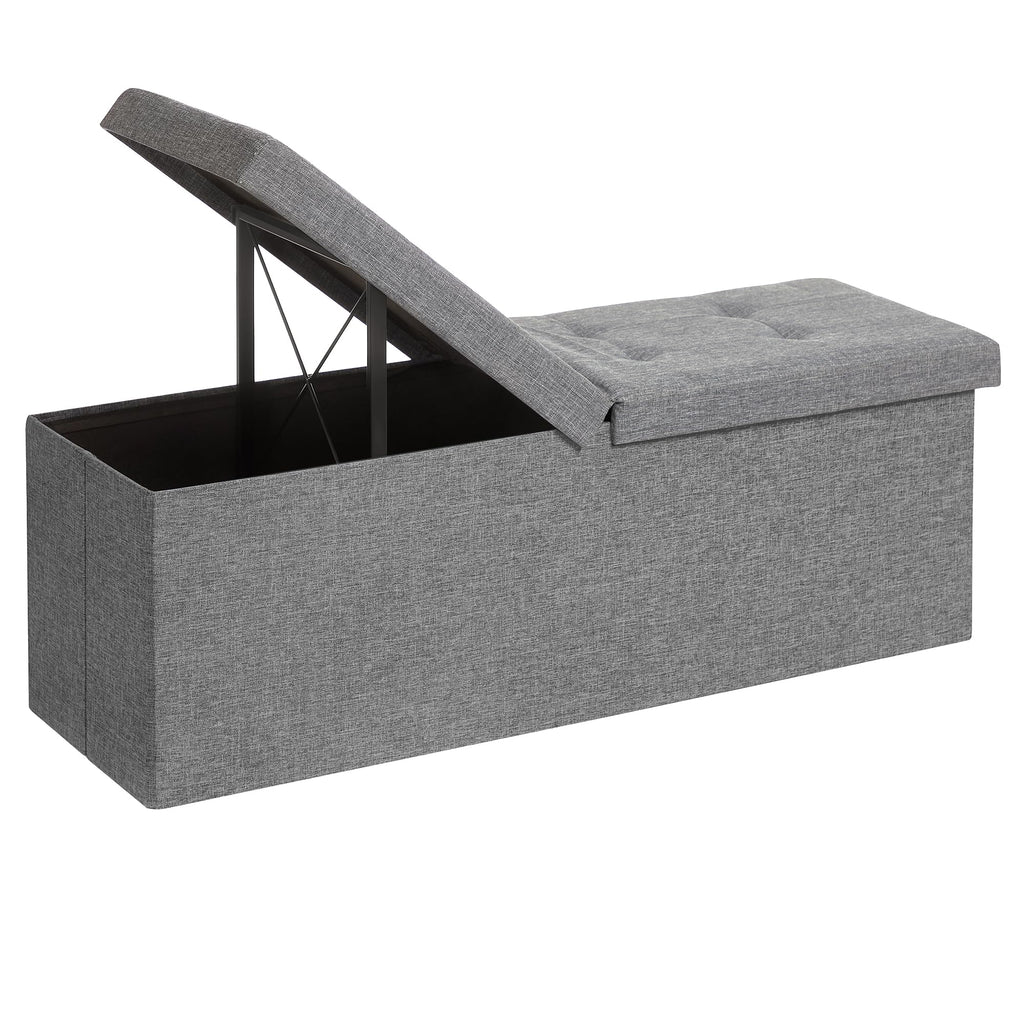 Songmics Mazie Collection - 43 Inches Storage Ottoman, Foldable Storage Bench With Flipping Lid, 660 Lb Load Capacity, For Entryway, Living Room, Bedroom, Light Gray Ulsf71G