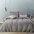 Jellymoni Pinstriped 100% Washed Cotton Linen Like Duvet Cover Set, 3 Pieces Bedding Set With Buttons Closure, Black With White