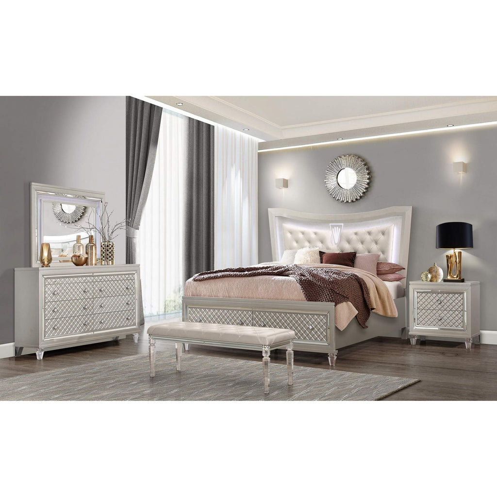 HomeRoots 54' Champagne and Clear Upholstered Faux Leather Bench