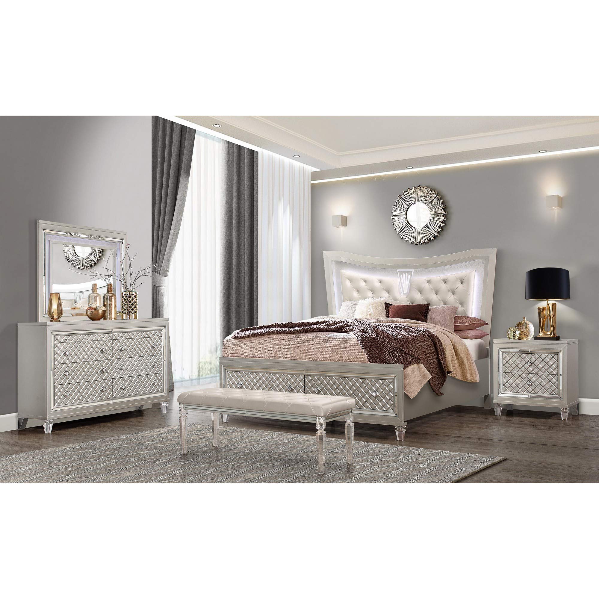 HomeRoots 54' Champagne and Clear Upholstered Faux Leather Bench