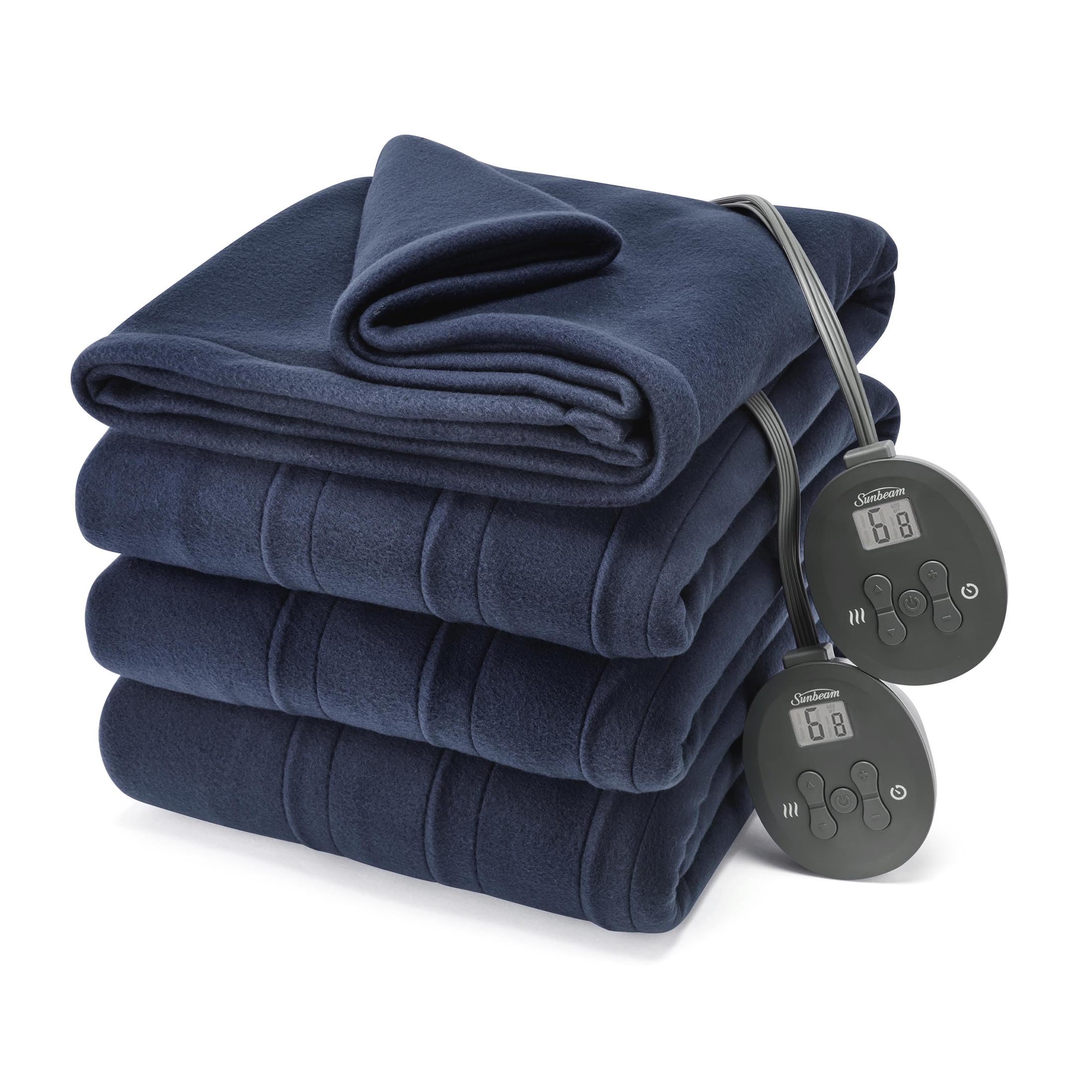 Sunbeam Royal Ultra Fleece Heated Electric Blanket Queen Size, 90' X 84', 12 Heat Settings, 12-Hour Selectable Auto Shut-Off, Fast Heating, Machine Washable, Warm And Cozy, Indigo