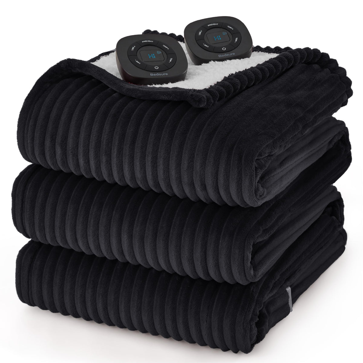 Bedsure Electric Blanket King Size - Soft Ribbed Flannel Heated Blanket With Dual Control, Heating Blanket With 10 Heat Settings