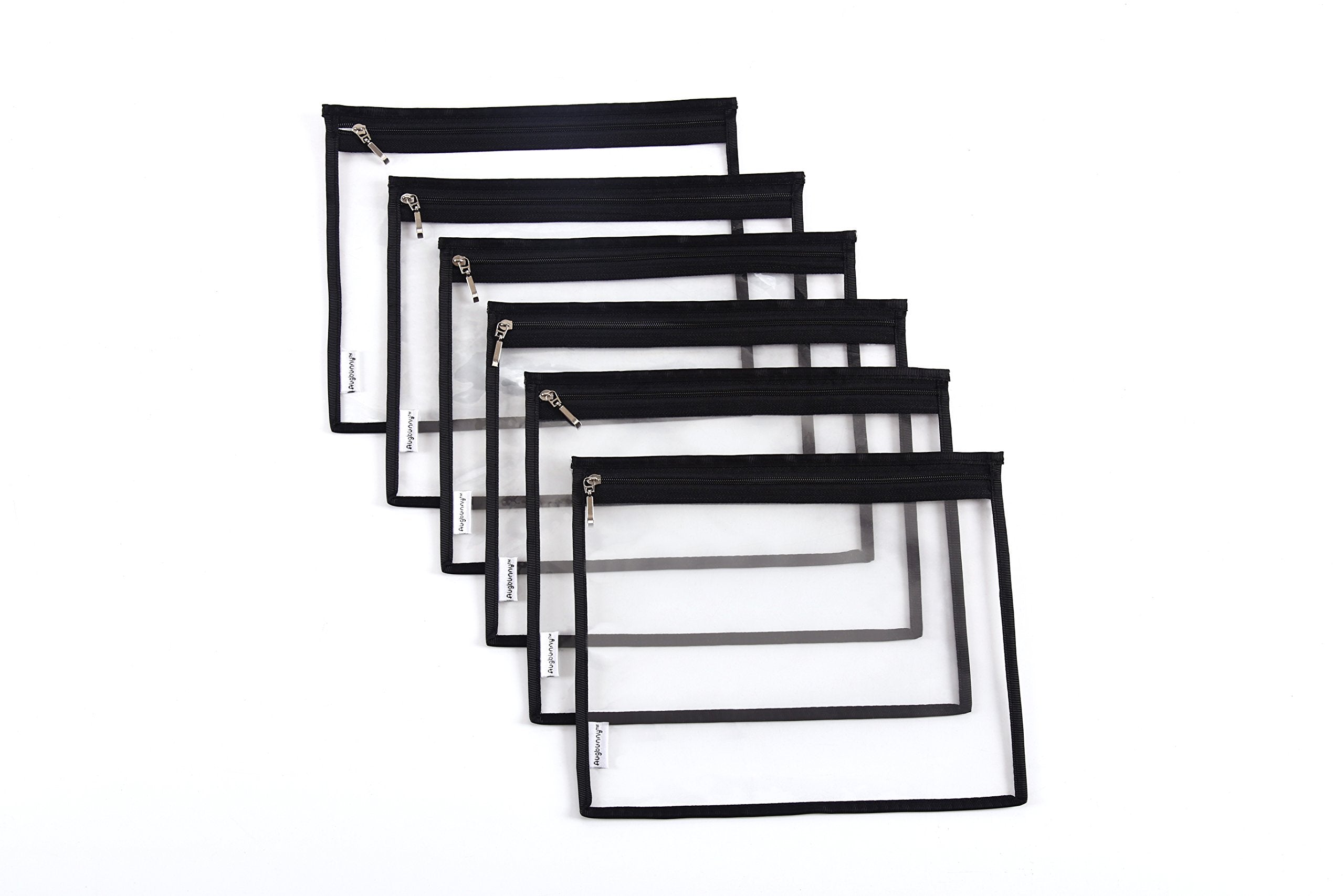 Augbunny Multi-Purpose Water Resisitant Clear Pvc Organizer Bag Pouch With Zipper Closure 6-Pack