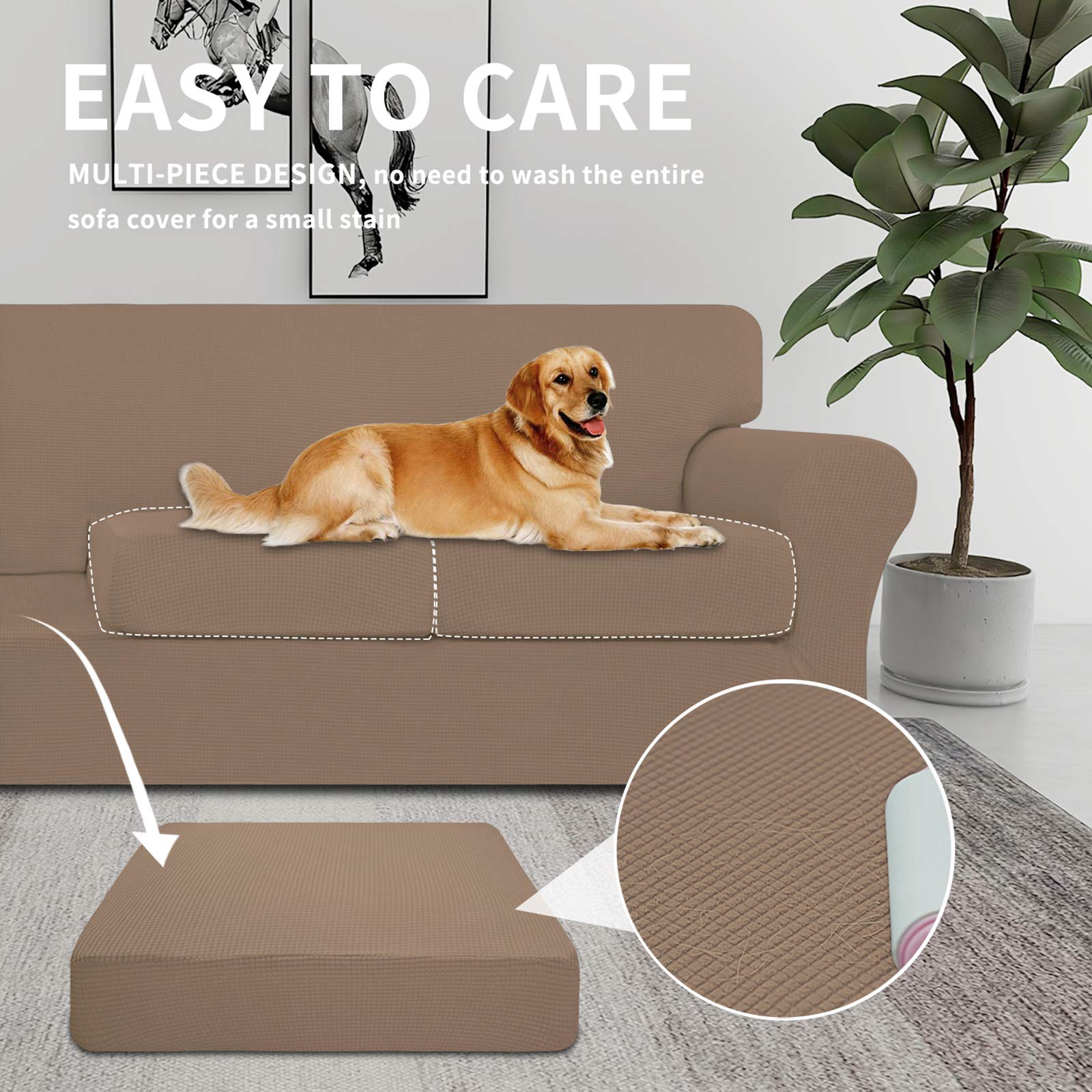 Easy-Going 3 Pieces Stretch Couch Cover Sofa Cover For Dogs Washable Sofa Slipcover For 2 Separate Cushion Couch Spandex Jacquard Fabric Elastic Furniture Protector For Pets, Kids (Camel, Loveseat)