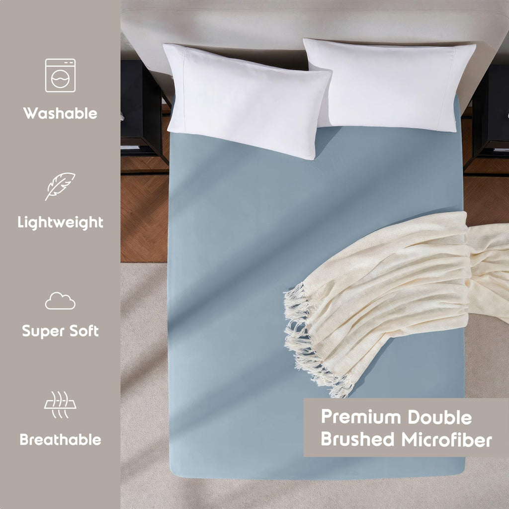 Nestl Extra Deep Pocket Full Fitted Sheet, Stone Blue Full Size Fitted Sheet Only, 1800 Microfiber Fitted Bed Sheet, Ultra Soft Full Bed Fitted Sheet Fits Up To 24 Inch Mattress
