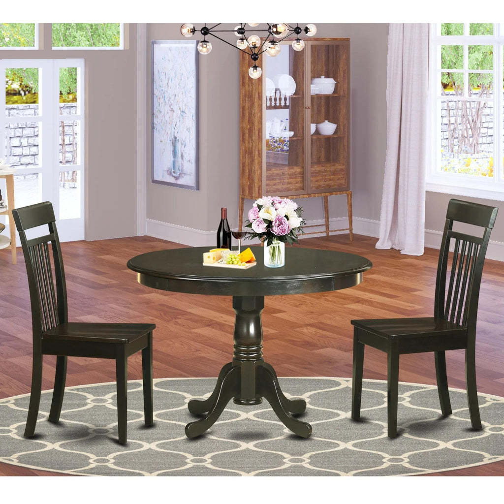 East West Furniture HLCA3-CAP-W 3 Piece Dining Set Contains a Round Dining Room Table with Pedestal and 2 Kitchen Chairs, 42x42 Inch, Cappuccino