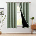 Jinchan 100% Blackout Boho Curtains 63 Inch Length For Bedroom White On Sage Green Geometric Printed Grommet Top Room Darkening