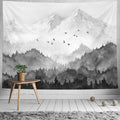 Kampdream Mountain Forest Tapestry, Misty Foggy Black And White Tree Landscape Watercolor Art Wall Tapestries, Nature Scenery Ta