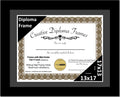 Creative Picture Frames 13x17 Classic Black Diploma Frame with Black Mat Glass Easel and Installed Wall Hangers | Frame Holds 16