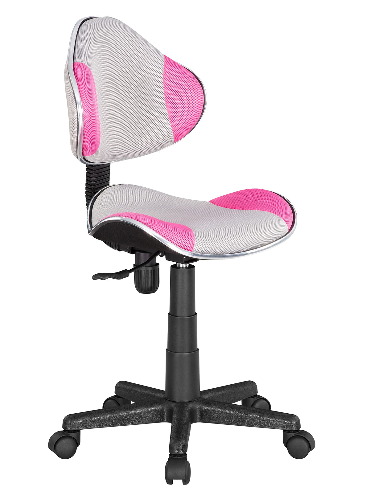 Jjs Home Office Low Back Computer Executive Chair, Ergonomic Mesh Chair With Extra Large Base And Pads, Grey/Pink