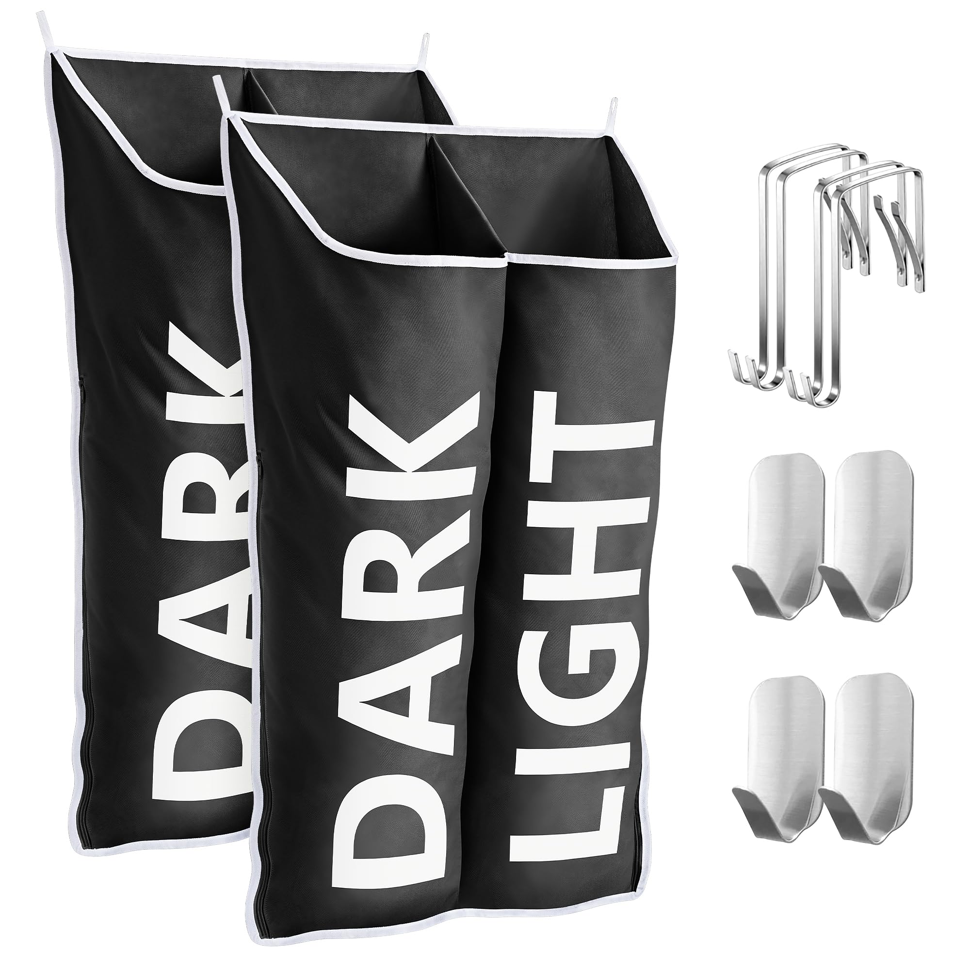DONAQ Hanging Laundry Hamper Bag XL 40x22, Space Saving over the Door Storage Bags, Behind the Door Hampers for Dirty Clothes & 