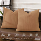Phf 100% Cotton Waffle Weave Throw Pillow Cover, 22' X 22', No Filling, 2 Pack Elegant Home Decorative Square Throw Pillow Covers For Bed Couch Sofa, Standstone