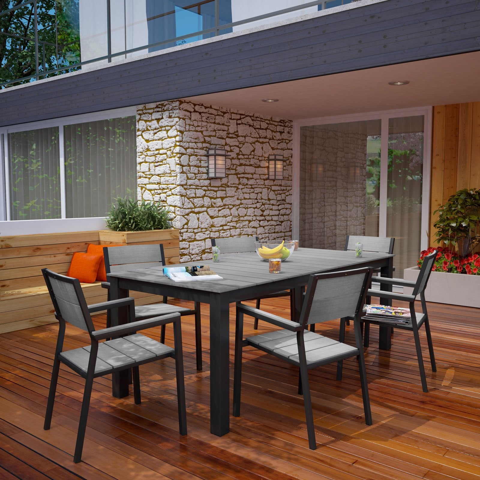 Modway Maine Dining Table and Chair Outdoor Patio Set - Thumbnail 2