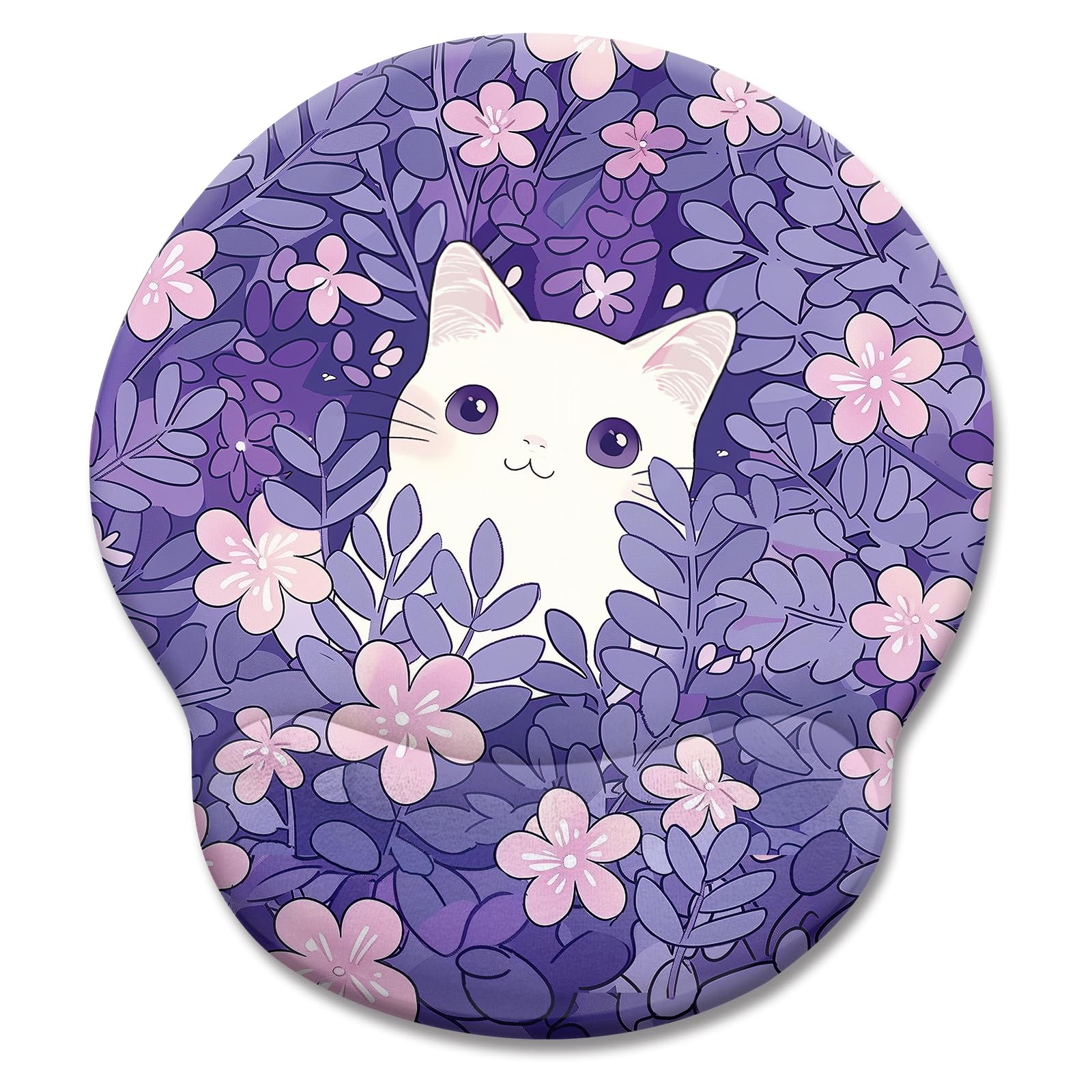 Limkrian Purple Mouse Pad With Wrist Rest, Cat Ergonomic Mouse Pad Wrist Support With Non-Slip Pain Relief Pu Base, Funny Comput
