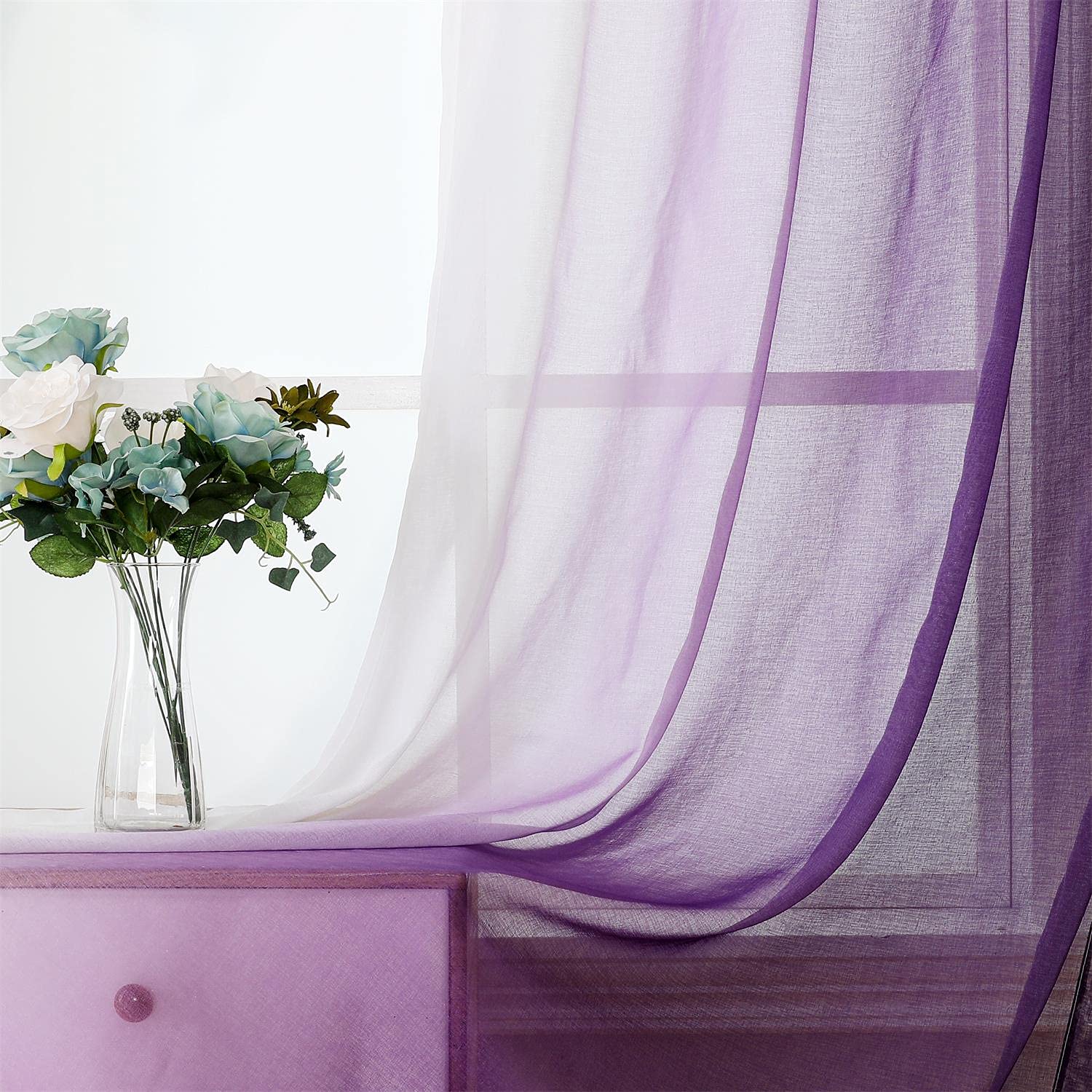 G2000 Sheer Curtains & Drapes 95 Inches Long Purple And White Ombre Curtains For Bedroom Living Room Window Curtains Light Filte