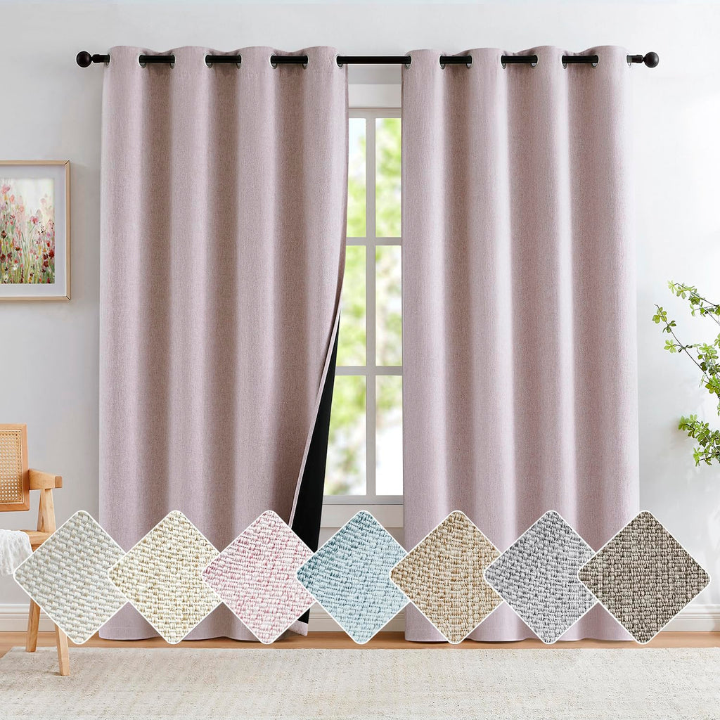 Pink Linen 100% Blackout Curtains for Bedroom 108'' Length Thermal Insulated Curtain Drapes for Living Room Guest Room Nursery 5