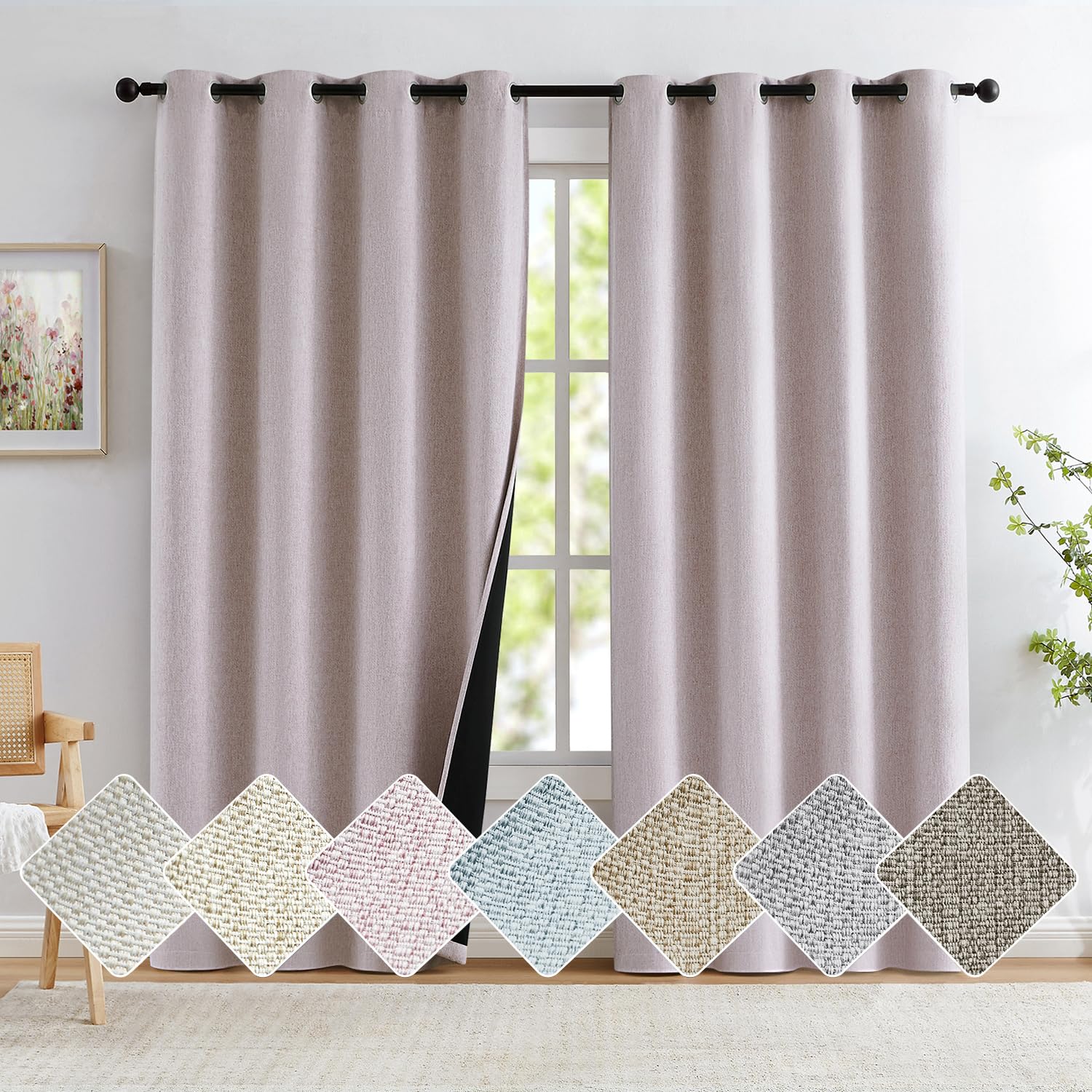 Pink Linen 100% Blackout Curtains for Bedroom 108'' Length Thermal Insulated Curtain Drapes for Living Room Guest Room Nursery 5