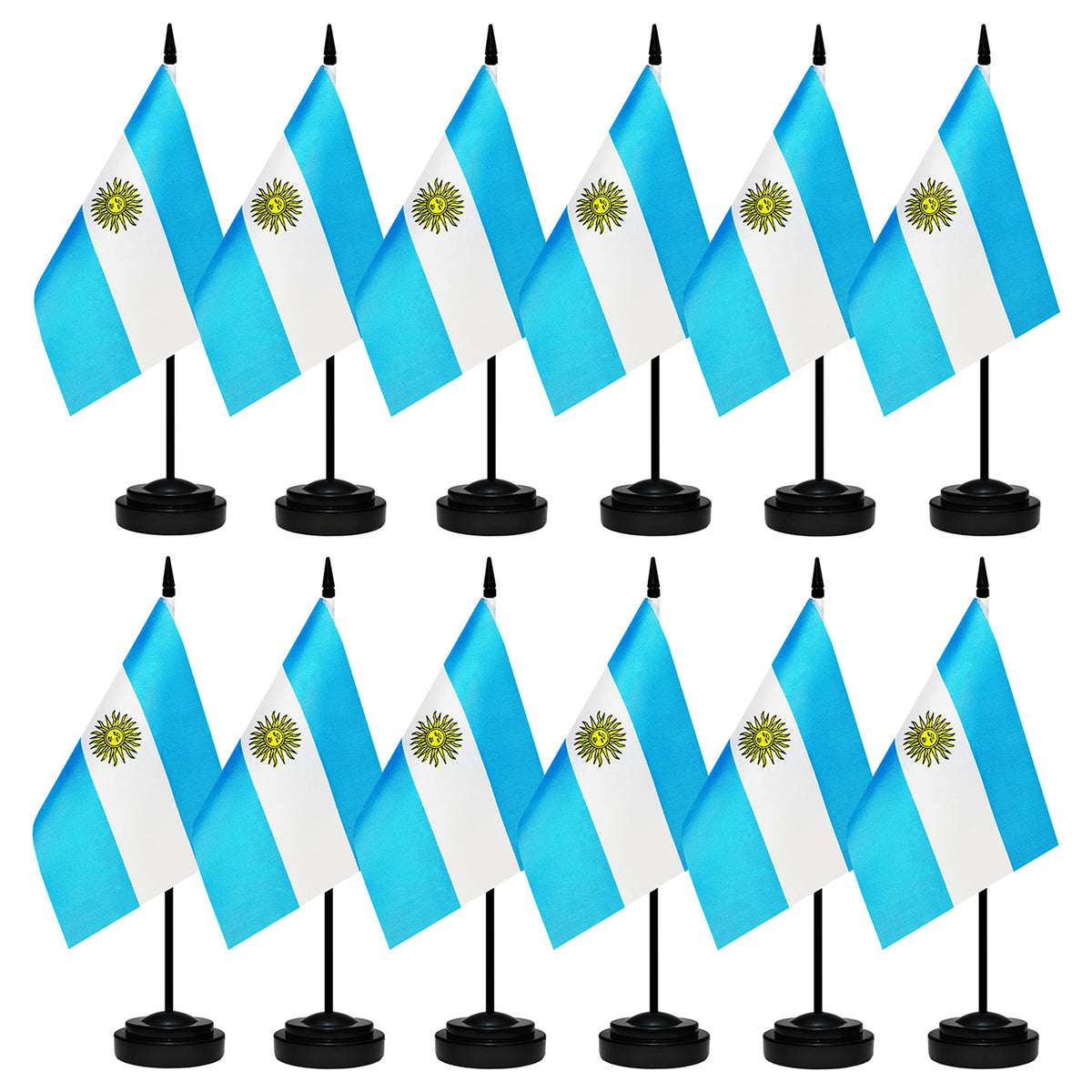 12 Pack Argentina Desk Flags Set, Argentine Small Mini Table Office Flags With 12' Solid Black Pole, 8.2 X 5.5 Inches, Home And