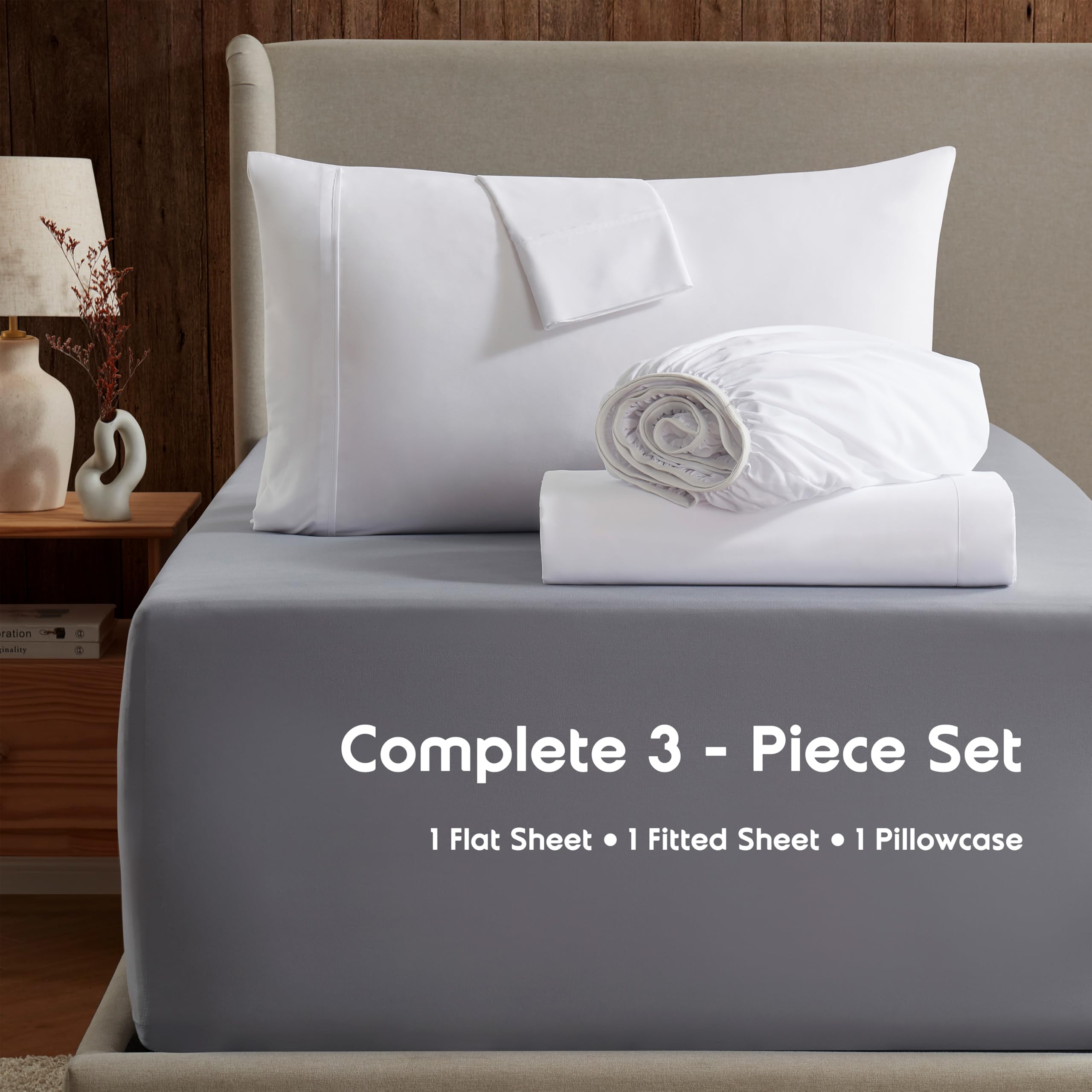 Nestl Twin Sheets Set - 3 Piece Twin Bed Sheets, Deep Pocket, Hotel Luxury, Extra Soft, Breathable And Cooling, White Sheets For Twin Size Mattresses