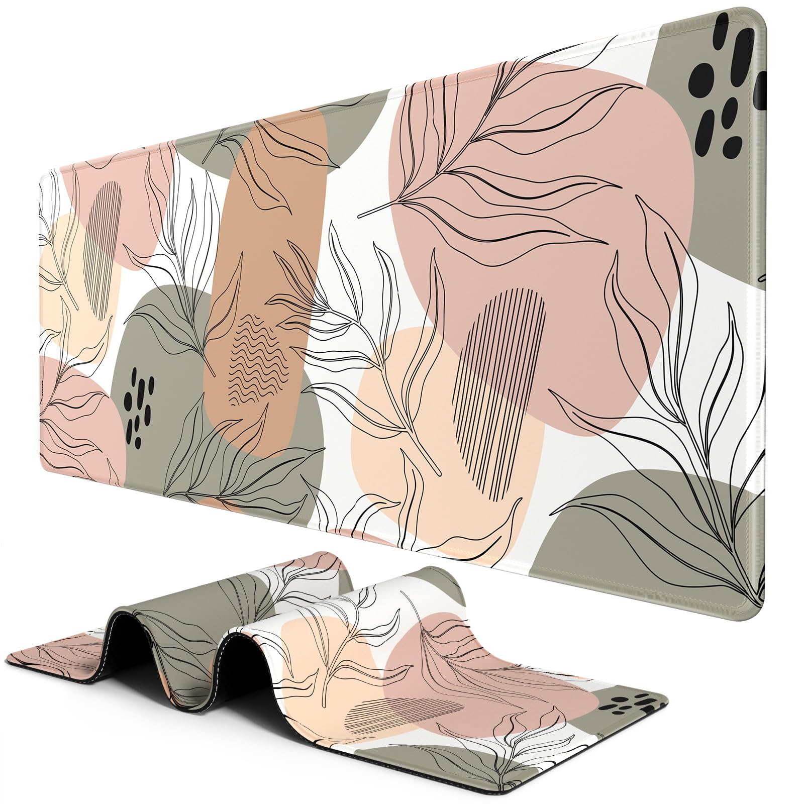 Bosobo Large Mouse Pad, Xxl Xl Extended Gaming Mouse Pad, Desk Mat For Office & Home, Modern Boho Leaves