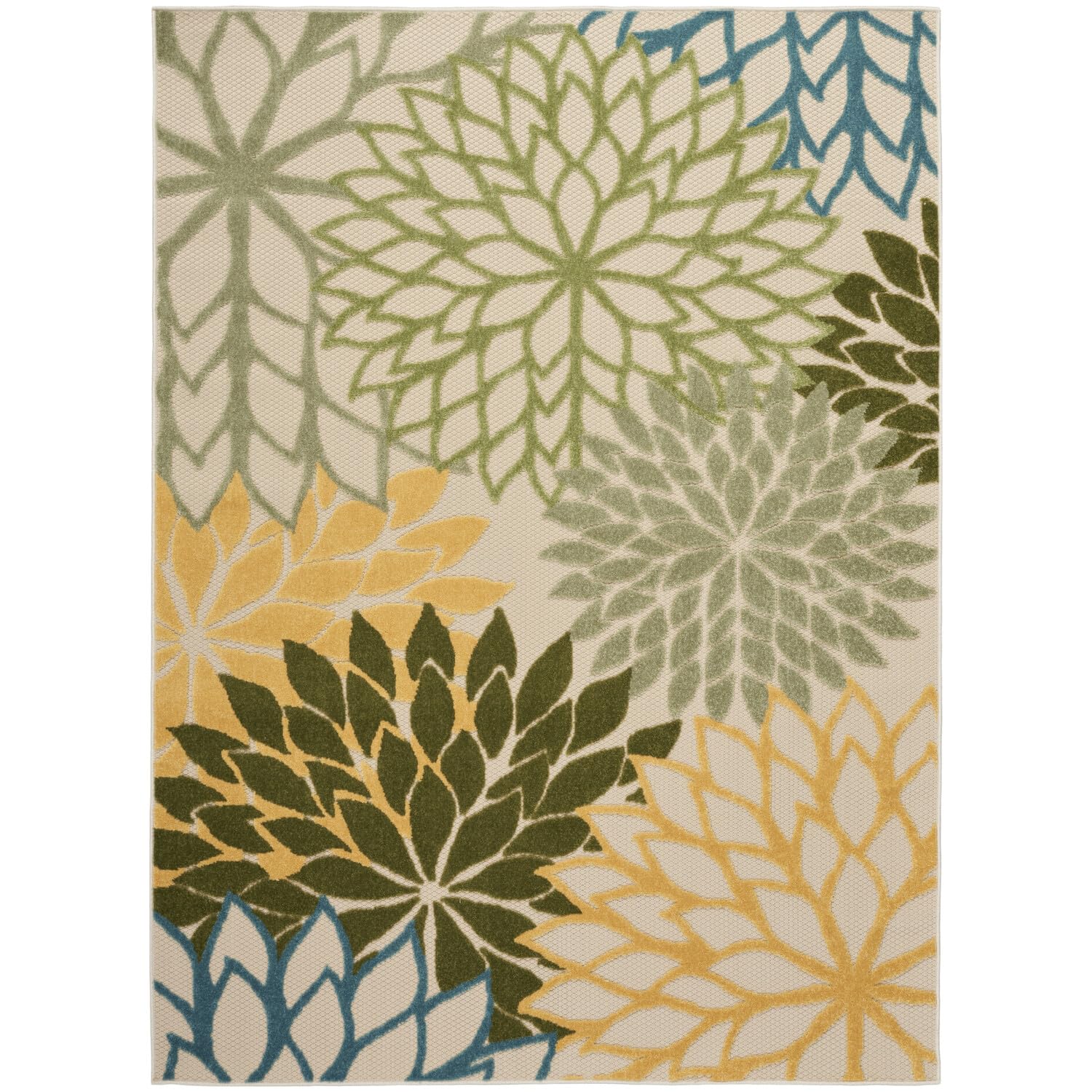 Nourison Aloha Tropical Indoor/Outdoor Green Multicolor 6' X 9' Area Rug, Easy Cleaning, Non Shedding, Bed Room, Living Room, Dining Room, Backyard, Deck, Patio (6X9)