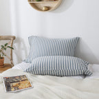 H Household Pillowcases, 100% Cotton Jersey Knit, Soft And Cozy, Wrinkle, Stain Resistant With Envelope Closure (Blue Stripe, Qu