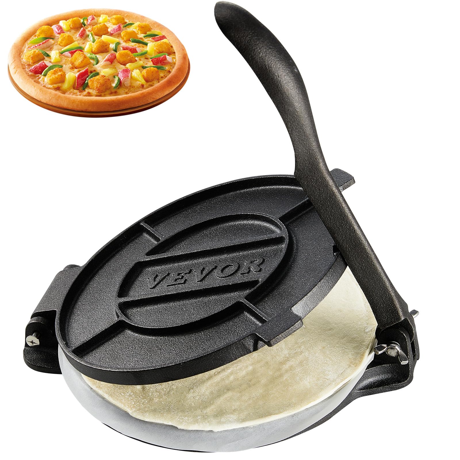 VEVOR Tortilla Press, 8 Inch Tortilla and Roti Maker, Cast Iron Heavy Duty Tortilladora Press, Pre-Seasoned Pataconera Maker wit